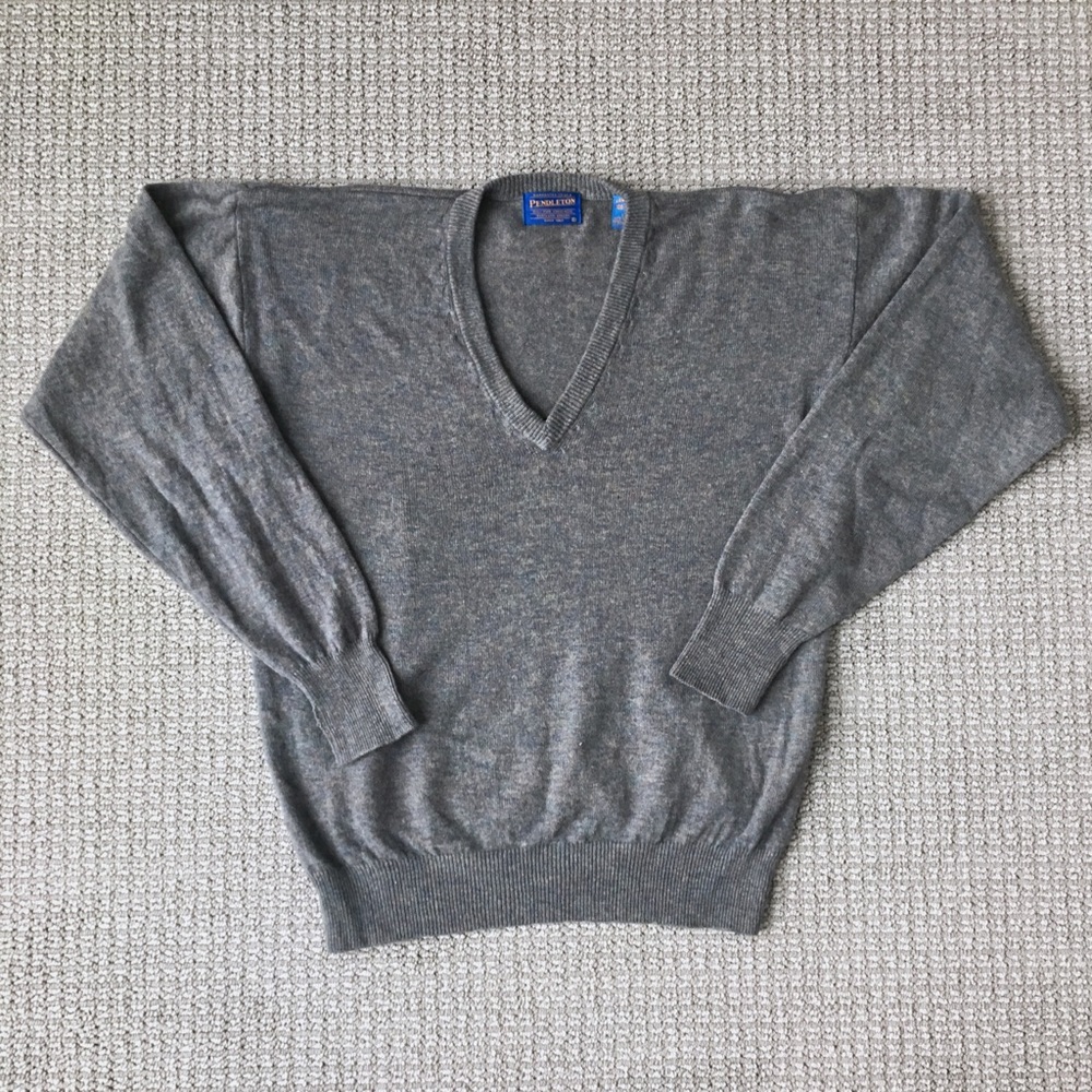 Pendleton V-neck sweater, 100% wool, gray, L